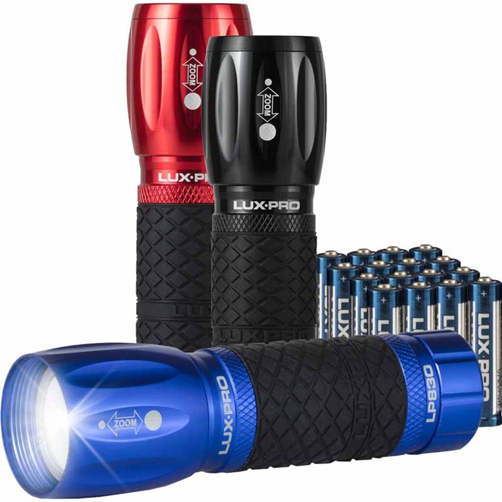 LUX PRO Focus 120 Lumen Flashlight 3 Pack Assorted Colors DEGuns